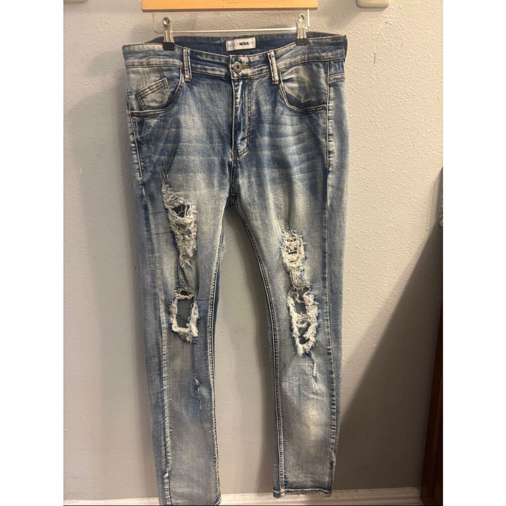 Fashion Nova Light Blue Distressed Skinny Jeans